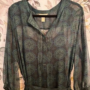 Banana Republic Dark Teal Sophisticated  Chiffon Sheer Dress with Shell